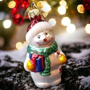 Santa Snowman Present Candy Cane Hand Blown Glass Ornament Thomas Pacconi 2002